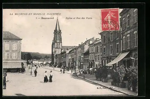 AK Baccarat, Eglise et Rue des Ponts