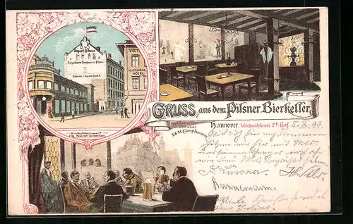 Künstler-AK Hannover, Pilsner Bierkeller, Windmühlenstrasse