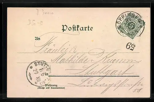 Lithographie Göppingen, Totalansicht mit Hohenstaufen, Schloss, Oberhoven Kirche