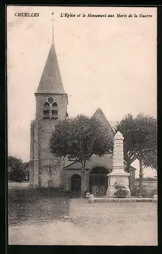 AK Chuelles, L`Eglise et la Monument aux Morts de la Guerre