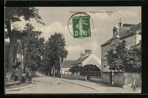 AK Poilly, Mairie et Route de Sully