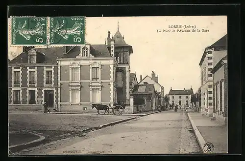 AK Lorris, La Poste et l`Avenue de la Gare