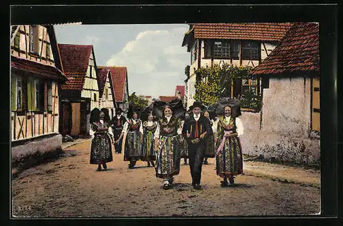 AK Frauen beim Elsässischen Dorffest