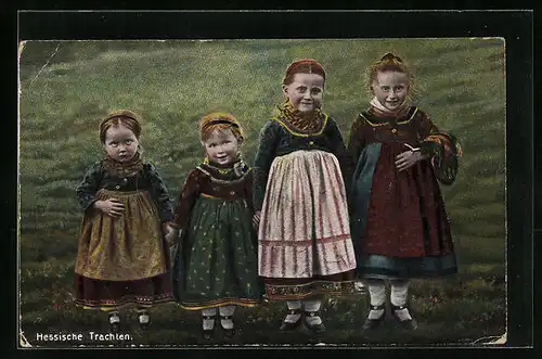 AK Kleine Mädchen in hessischen Trachten