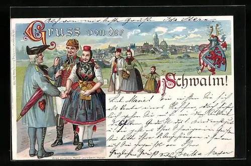 Künstler-AK Leute in hessischer Tracht von der Schwalm