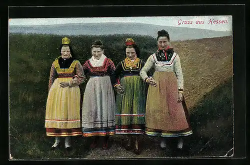 AK Vier Frauen in hessischer Tracht