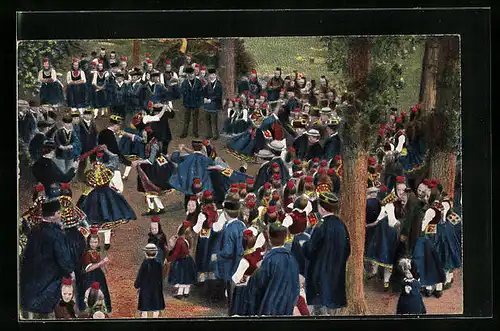 AK Menschen in hessischen Trachten auf Schwälmer Kirmis beim Tanz