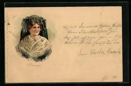 AK Junge hübsche Frau in thüringischer Tracht