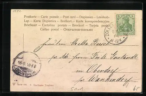 AK Zwei Paare in Vierländer Trachten beim Tanz