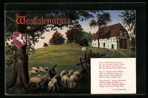 AK Westfalengruss, Schäfer mit seinen Schafen