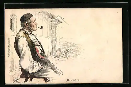 Künstler-AK Betzingen, Alter Mann in schwäbischer Tracht