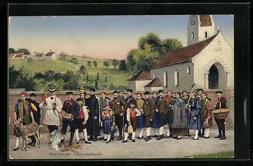 AK Geladene Gäste in thüringischer Tracht bei einer Altenburger Bauernhochzeit