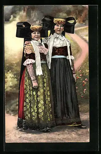 AK Zwei Frauen in Trachten aus der Umgebung von Minden i. W.