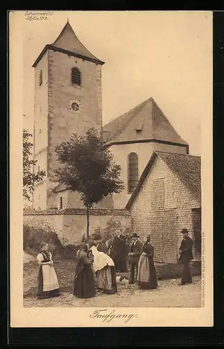 AK Kirchgänger in Schwarzwälder Tracht beim Taufgang