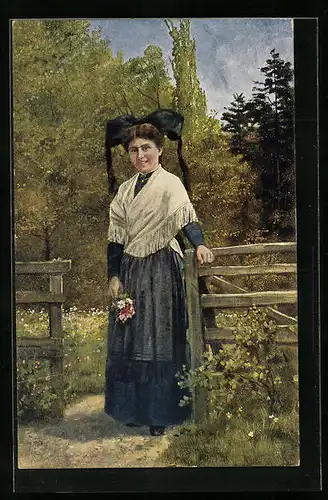 AK Markgräflerin in Schwarzwälder Tracht