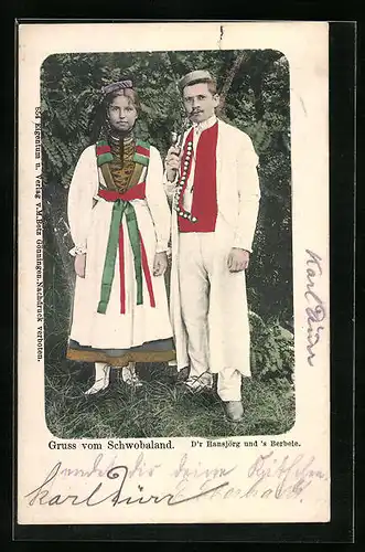 AK D`r Hansjörg und `s Berbele in schwäbischer Tracht