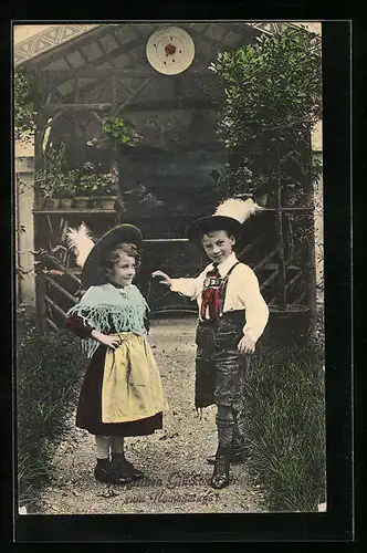 AK Zwei Kinder in bayerischer Tracht