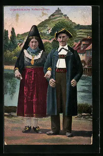 AK Älteres Paar in Unterfränkischer Volkstracht