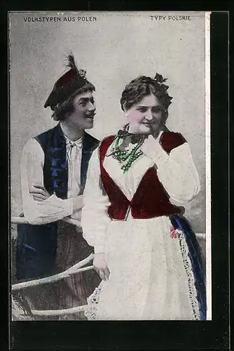 AK Volkstypen aus Polen, polnisches Paar in Tracht
