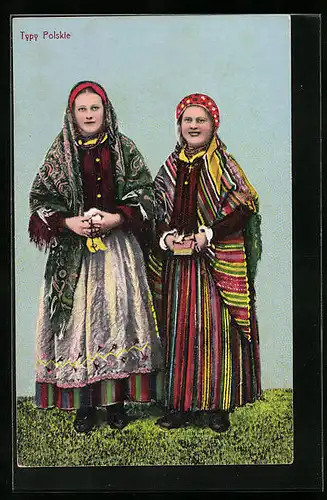 AK Volkstypen aus Polen, Zwei Frauen in Tracht