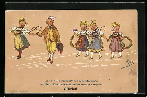 Künstler-AK Langnau, Taufgruppe des Kinderfestzuges am Bern. Kantonal-Schützenfest 1906