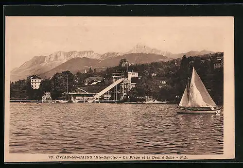 AK Èvian-les-Bains, La Plage et la Dent d`Oche