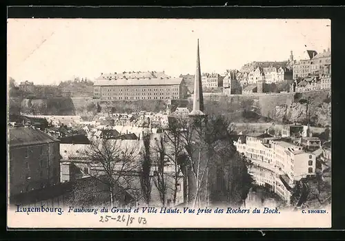 AK Luxembourg, Faubourg du Grund et Ville Haute. Vue prise des Rochers du Bock