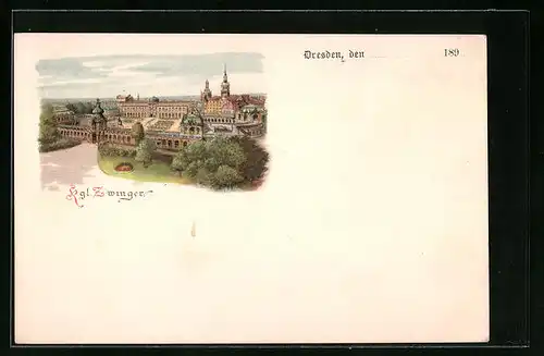 Lithographie Dresden, Blick auf den kgl. Zwinger