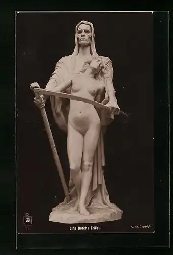 AK Skulptur des Todes von Elna Borch mit dem Titel Erlöst