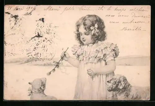 Künstler-AK M. Munk Nr. 136: Kleines Mädchen mit zwei Schafen