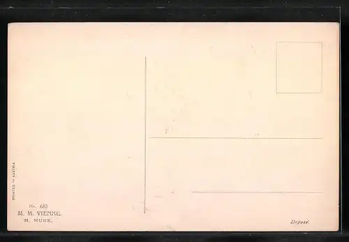 Künstler-AK M. Munk Nr. 682: Ostergrüsse, ein Gebinde mit Weidenkätzchen und einer Glock an einem weissen Band