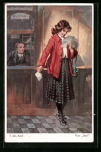 Künstler-AK Adolf (Jodolfi): Frau liest in der Post den Brief ihres Liebsten