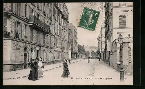 AK Saint-Mande, Rue Eugenie, Passanten auf der Strasse