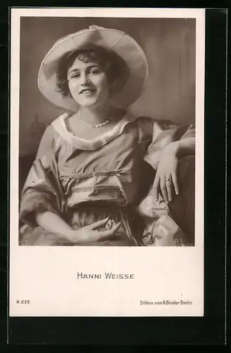 AK Schauspielerin Hanni Weisse bildschön in Hut und Kleid