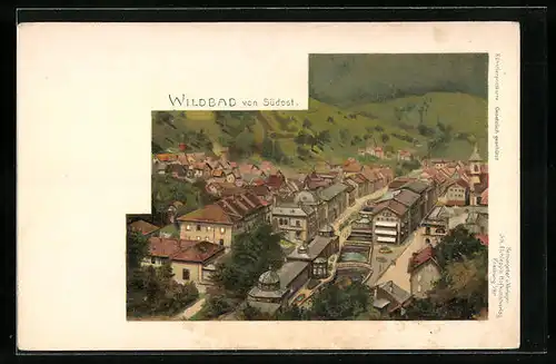 Lithographie Wildbad, Panorama von Südost