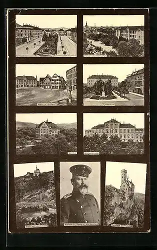 AK Reutlingen, Markt mit Rathaus, Seminar, Bürgerhospital, Portrait Wilhelm II.