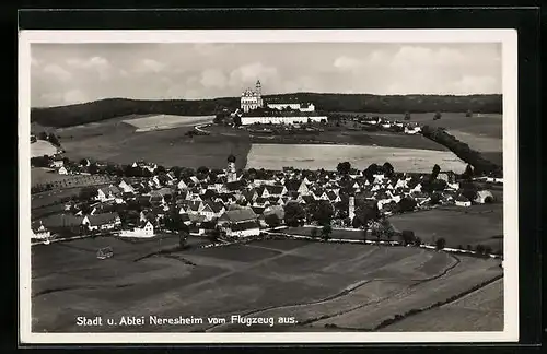 AK Neresheim, Stadtpanorama mit Abtei, Flugzeugaufnahme