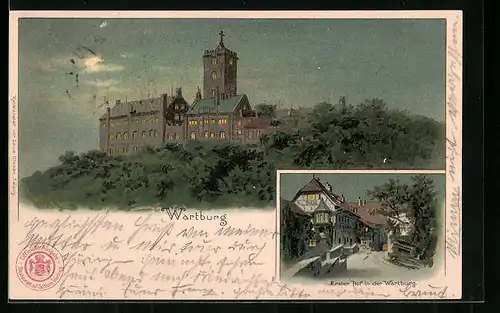 Mondschein-Lithographie Wartburg, Gesamtansicht, Erster Hof der Wartburg