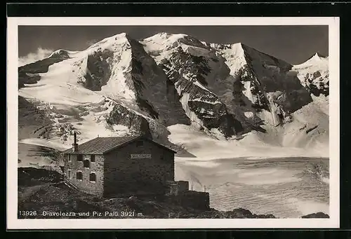 AK Diavolezzahütte, Blick zum Piz Palü