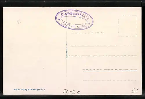 AK Diavolezzahütte, Blick zum Piz Palü