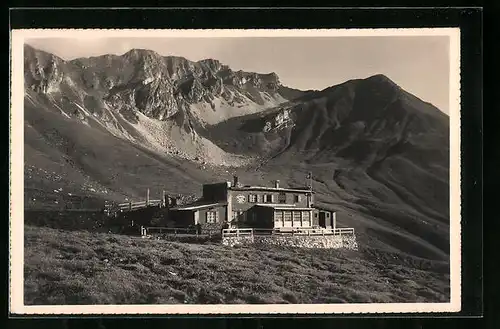 AK Parsennhütte, Panoramablick auf das Gebirge