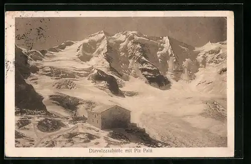 AK Diavolezzahütte, Winteridylle mit Piz Palü