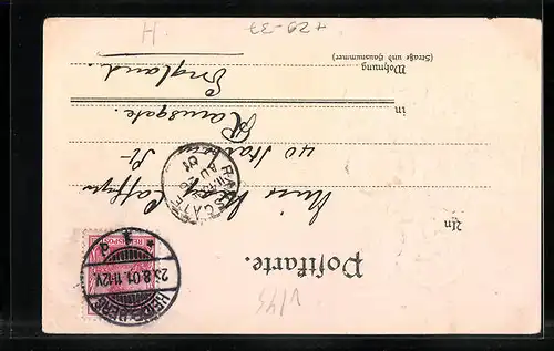 Passepartout-Lithographie Heidelberg, Totalansicht mit Wappen