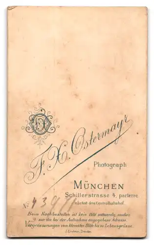 Fotografie F. X. Ostermayr, München, Schillerstr. 4, Portrait junge Frau im prachtvollen Kleid