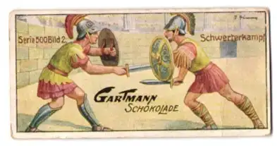 Sammelbild Gartmann Schokolade, Serie: 500, Bild 2, Griechische Kampfspiele, Schwerterkampf