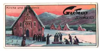 Sammelbild Gartmann Schokolade, Serie: 584, Bild 5, Die Insel Island, Kirche und Begräbnis