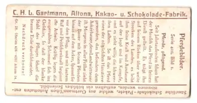 Sammelbild Gartmann Schokolade, Serie: 410, Bild 1, Pferdebilder, pflügende Pferde