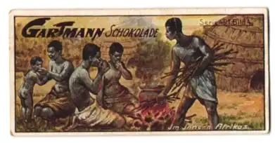 Sammelbild Gartmann Schokolade, Serie: 491, Bild 4, Wie man isst, Im inneren Afrika