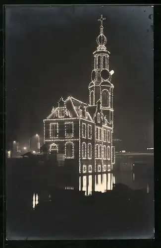 Foto-AK Amsterdam, Kirche bei Nacht 1929