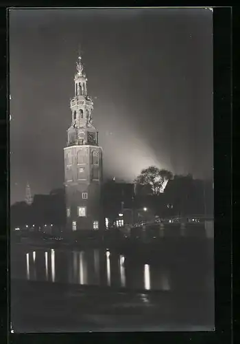 Foto-AK Amsterdam, Kirche bei Nacht 1929